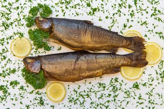 two fried trouts, fish dish