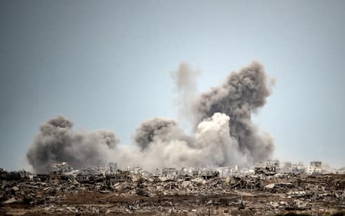 SDEROT, ISRAEL - OCTOBER 9: Smoke rises after Israeli airstrikes targeted areas in the Gaza Strip despite the announcement of a cease-fire agreement, as seen from the Israeli city of Sderot near the border, on October 9, 2025. (Photo by Mostafa Alkharouf/Anadolu via Getty Images)