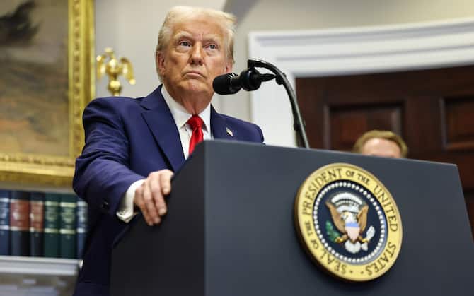 President Trump gives remarks on AI Infrastructure in the Roosevelt Room of the White House in Washington DC, on Tuesday, January 21, 2025. President Trump is expected to announce a 00 billion AI infrastructure investment in the US. (Photo by Aaron Schwartz/Sipa USA)