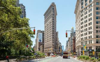 NEW YORK, NY - JULY 16: A view of the Flatiron Building and the Flatiron Plaza on July 16, 2017 in New York City.  (Photo by Noam Galai/Getty Images)
