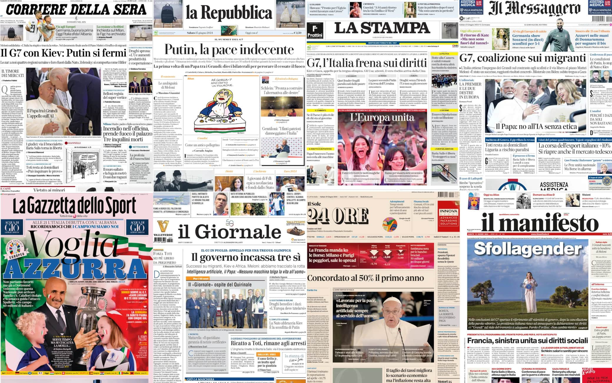 Giornali 15 giugno