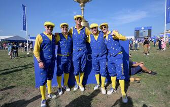 Europe team's fans wait for the start of the Ryder Cup opening ceremony at the Marco Simone Golf Club in Guidonia, near Rome, Italy, 28 September 2023. The 44th Ryder Cup matches between the US and Europe will be held in Italy from 29 September to 01 October 2023.   ANSA/ETTORE FERRARI