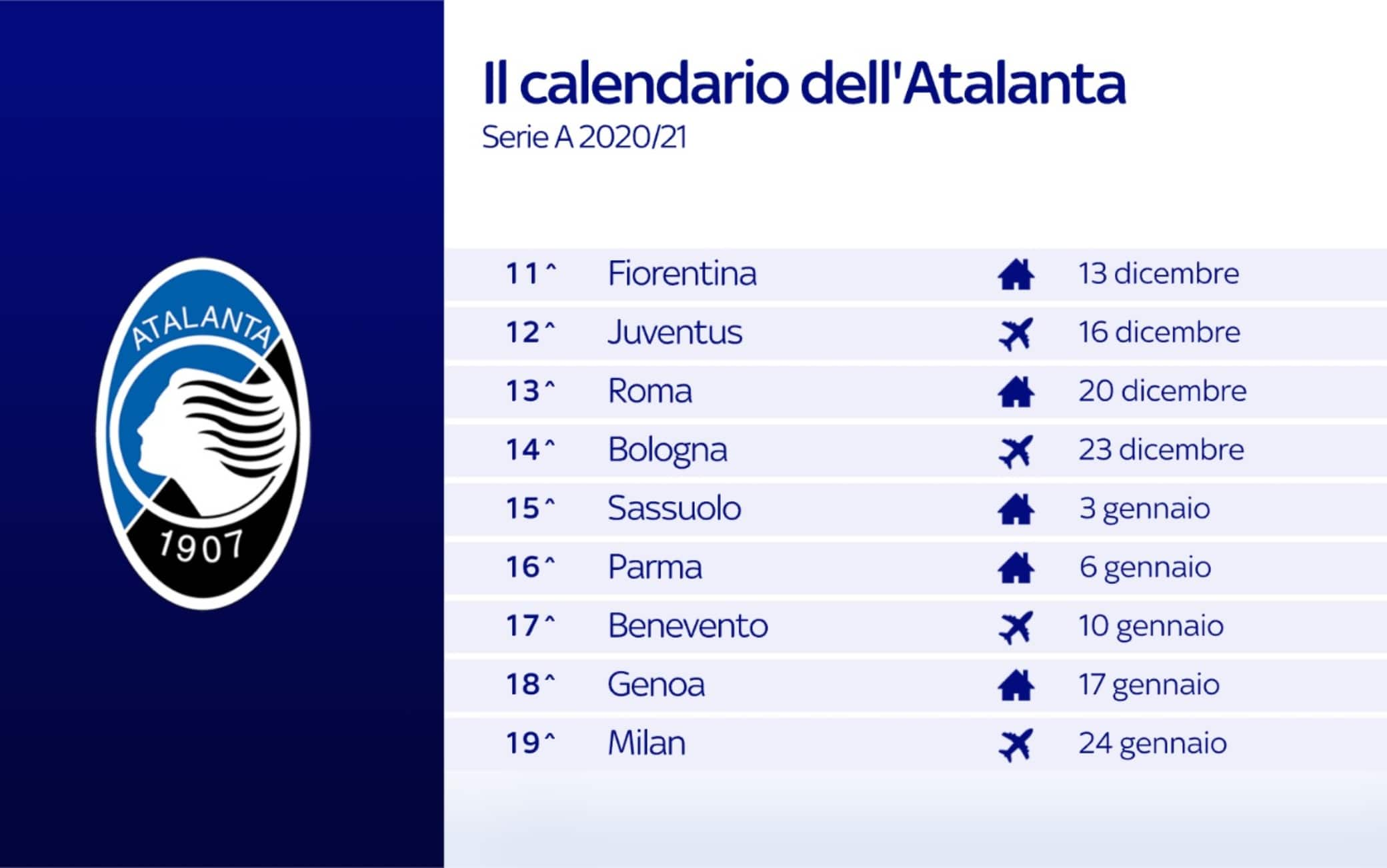 Calendario Atalanta 11-19