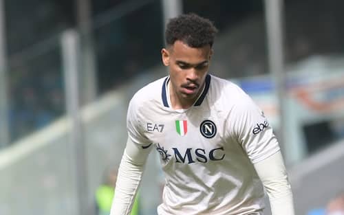 Cyril Ngonge of SSC Napoli in action during Serie A Match between SSC Napoli vs Atalanta BC at Diego Armando Maradona Stadium