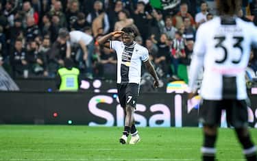 Udinese's Isaac Success celebrates after scoring a goal  during  Udinese Calcio vs SSC Napoli, Italian soccer Serie A match in Udine, Italy, May 06 2024