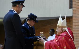 Pope Francis celebrates mass for prisoners in the Rebibbia New Complex Prison in Rome, Italy on December 26, 2024. Before he opened the Holy Door of the church of the prison for the 2025 Jubilee of Hope. ‘I wanted the second Holy Door I open to be here at a prison,’ Pope Francis explained. For the Jubilee of Hope, the first Door to be opened was in St. Peter’s Basilica, then, for the first-time ever, the Pope inaugurated the Jubilee with a Holy Door at a prison. Photo by (EV) Vatican Media/ABACAPRESS.COM