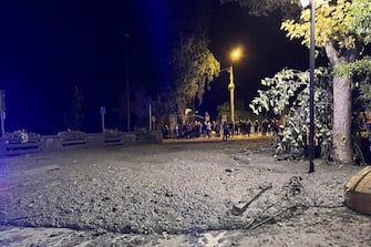 Foto LaPresse 13 agosto 2023 Bardonecchia, Italia - cronaca - Il torrente che attraversa il centro di Bardonecchia &#xe8; esondato nei pressi della piazza del municipio e di via Einaudi: una colata di fango e detriti in pieno centro