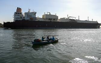 ISMAILIA, EGYPT - JANUARY 10: A ship transits the Suez Canal towards the Red Sea on January 10, 2024 in Ismailia, Egypt. In the wake of Israel's war on Gaza after the October 7 Hamas attack on Israel, Houthi rebels in Yemen pledged disruption on all ships destined for Israel through the Red Sea's Suez Canal. The disruption on world trade is evident in the number of companies using this container ship route - a 90 per cent decline compared to figures one year ago. (Photo by Sayed Hassan/Getty Images)