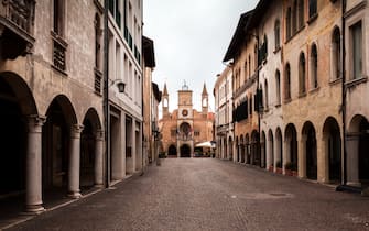 Communal Palace of Pordenone on the end of the beautiful medieval Corso Vittorio Emanuelle II street Pordenone, Friuli Venezia Giulia Italy