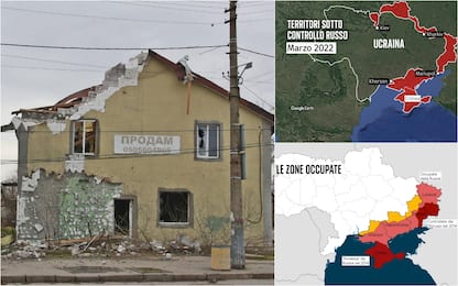 una casa bombardata e due grafiche