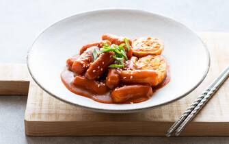 Tteokbokki, rice stick in spicy sauce, traditional korean cuisine