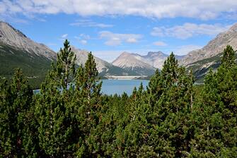 Mountain lake, Lago di Cancano, dam, Lago di S. Giacomo, mountain. Pizzo Aguzo, Valle di Fraele, Parco Nazionale dello Stelvio, near Bormio, Alps, Lombardy, Italiy. (Photo by: Dukas/Universal Images Group via Getty Images)