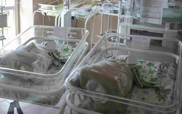 LVIV, UKRAINE - MAY 05: Neonate twins rest in an observation room before are taken back to their mother at the maternity section of the 1st City Maternity Hospital in Lviv, Ukraine amid Russia-Ukraine war on May 05, 2023. According to Dr. Oleg, the hospital's medical director, the birth deficit in the nation has decreased by half over the course of the present war compared to the previous-war time. Nevertheless, Ukrainian women give birth to infants trying to outweigh the tens of thousands of civilian and non-civilian deaths brought on by the ongoing conflict. (Photo by Narciso Contreras/Anadolu Agency via Getty Images)