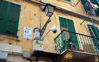 Video surveillance at the historical center La Pigna, old town of San Remo, Riviera di PonenteItaly, Liguria, Italy