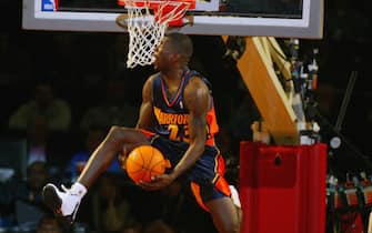 ATLANTA - FEBRUARY 8:  Jason Richardson #23 of the Golden State Warriors takes his final dunk to win the Sprite Rising Stars Slam Dunk Contest during the 2003 NBA All Star weekend at Philips Arena on February 8, 2003 in Atlanta, Georgia.  NOTE TO USER: User expressly acknowledges and agrees that, by downloading and/or using this Photograph, User is consenting to the terms and conditions of the Getty Images License Agreement.  (Photo by Jamie Squire/Getty Images)