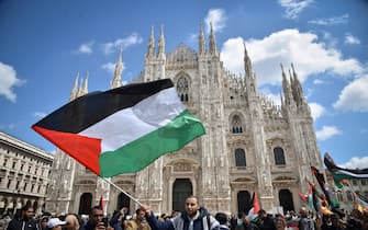 Pro Palestinian people attend a demonstration during commemoration ceremony marking the 79th Liberation Day (Festa della Liberazione) in Milan, Italy, 25 April 2024. Liberation Day (Festa della Liberazione) is a nationwide public holiday in Italy that is annually celebrated on 25 April. The day remembers Italians who fought against the Nazis and Mussolini's troops during World War II and honors those who served in the Italian Resistance.
ANSA/MATTEO CORNER
