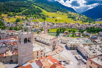 Town of Bormio in Dolomites Alps histoic center view
