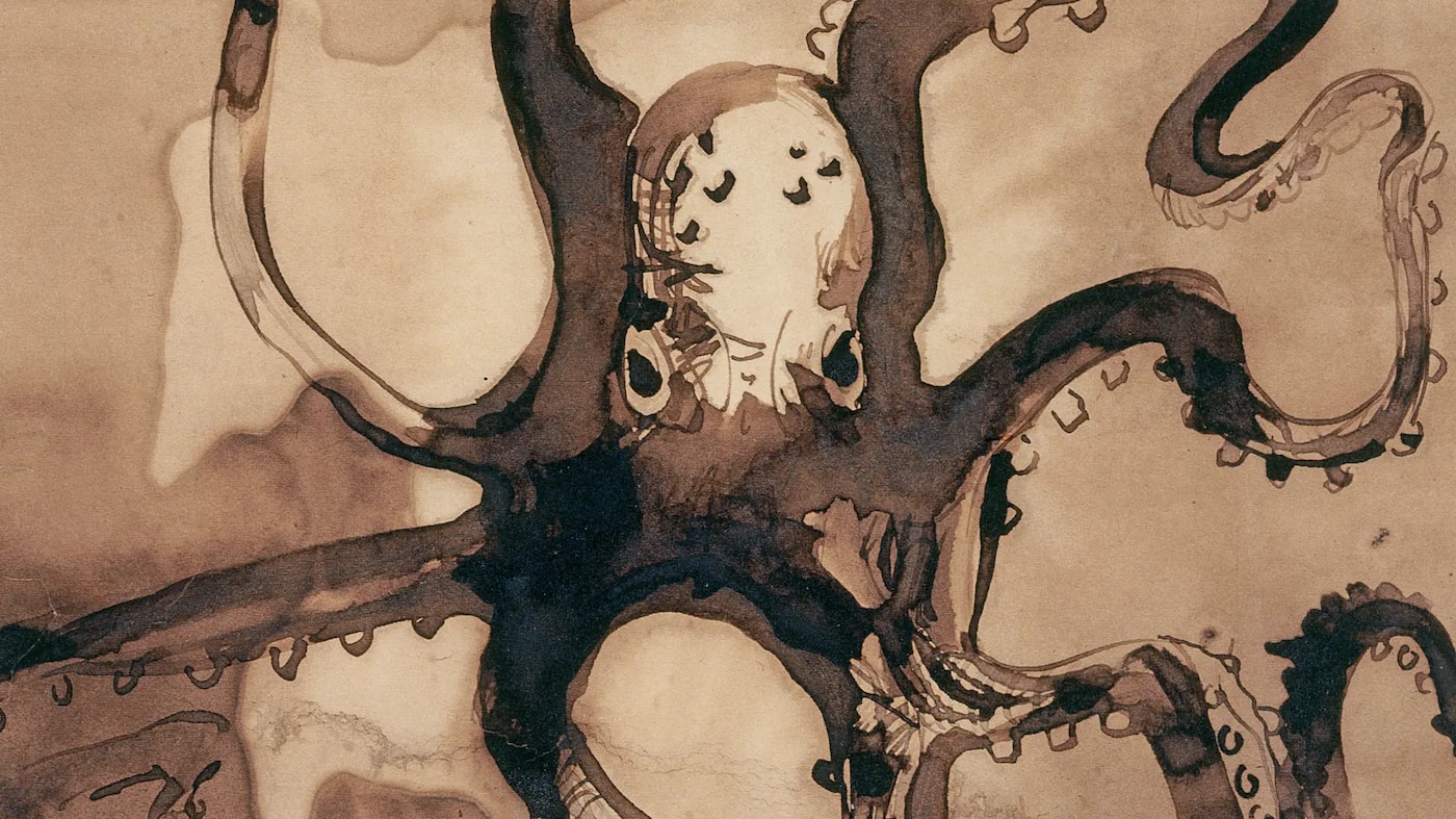 Victor Hugo, Octopus, 1866–69. Brown ink and wash and graphite on paper, 24 x 20.7 cm. Bibliothèque nationale de France, Département des Manuscrits