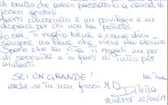 Lettera che Diletta, per gli inquirenti pseudonimo usato da Lorena Lanceri, arrestata per favoreggiamento, scrisse a Messina Denaro nel 2019. (npk)