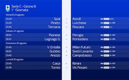 Serie C, le gare della 1^ giornata su Sky