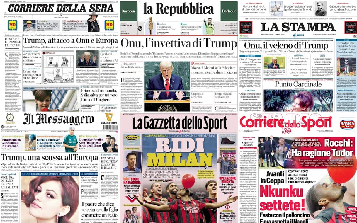 Le prime pagine dei quotidiani di oggi 24 settembre: la rassegna stampa