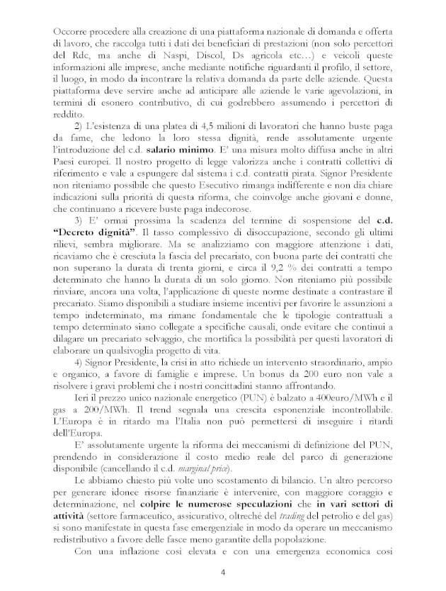 Documento Conte a Draghi