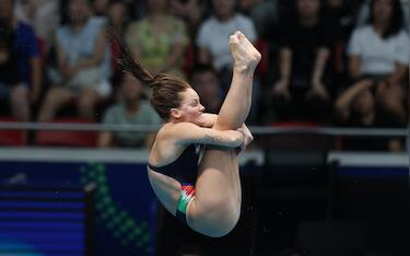 epa12278793 Chiara Pellacani of Italy competes during the Women s 3m Platform Springboard semifinals at the World Aquatics Championships Singapore 2025 in Singapore, 02 August 2025.  EPA/FAZRY ISMAIL