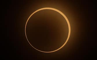 epa10919448 The annular solar eclipse as observed from the province of Cocle, Panama, 14 October 2023. An annular solar eclipse crossed America from North to South on 14 October.  EPA/Bienvenido Velasco
