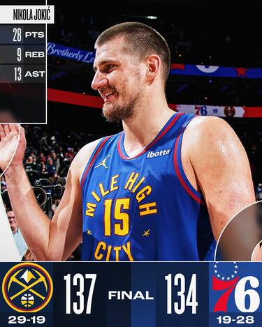 PHILADELPHIA 76ERS-DENVER NUGGETS 134-137