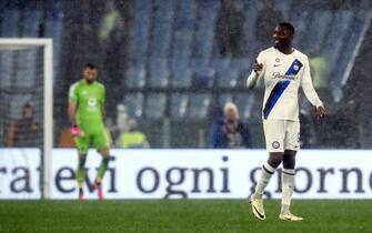 Inter's Marcus Thuram jubilates after scoring the 2-2 goal during the Italian Serie A soccer match AS Roma vs FC Inter at Olimpico stadium in Rome, Italy, 10 February 2024. ANSA/ANGELO CARCONI