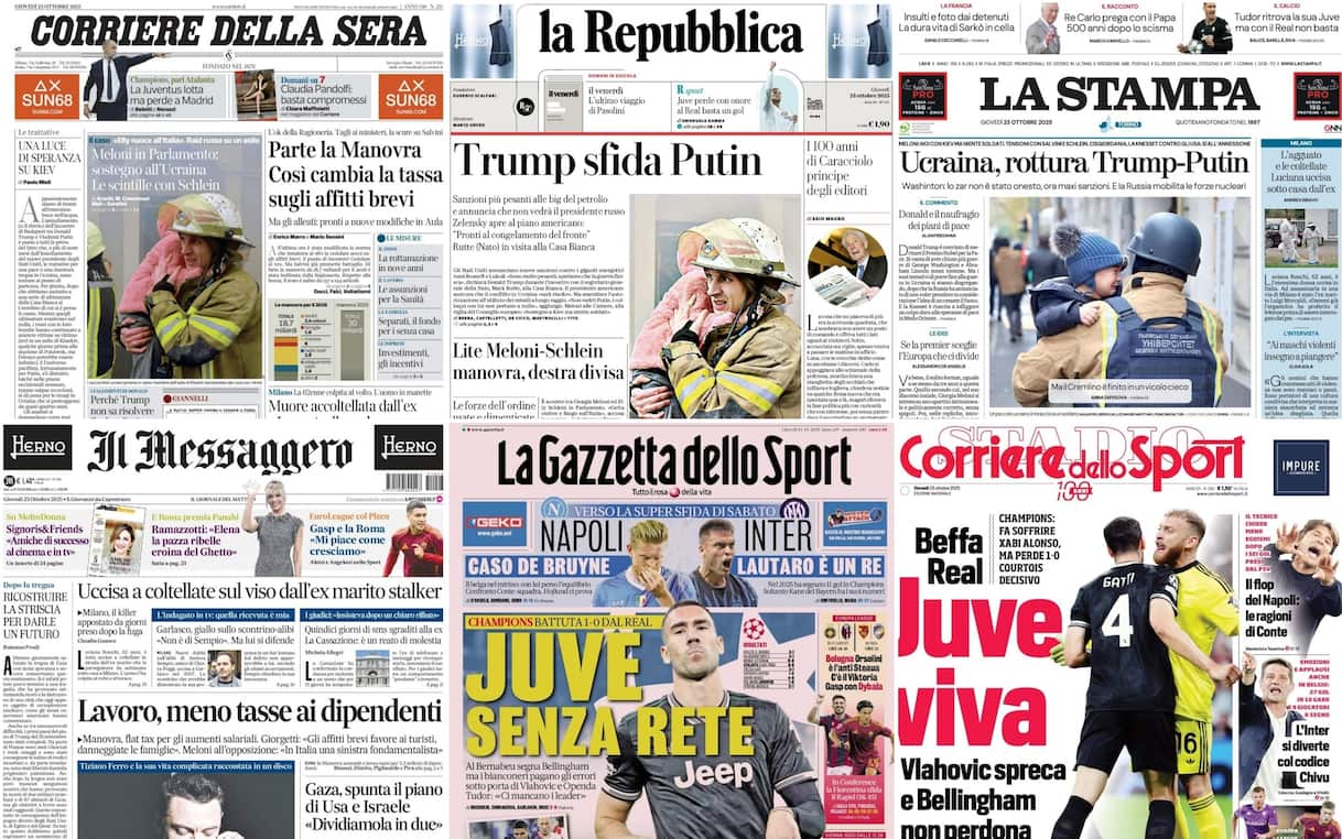 Le prime pagine dei quotidiani di oggi 23 ottobre: la rassegna stampa Le prime pagine dei quotidiani di oggi 23 ottobre: la rassegna stampa
