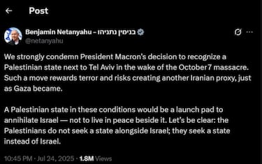 Netanyahu: “Macron premia il terrore, trampolino per fine Israele”