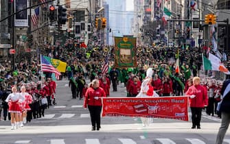 NEW YORK, NY - MARCH 16: Participants march in the St. Patrick's Day Parade on March 16, 2024 in New York City. (Photo by Craig T Fruchtman/Getty Images)