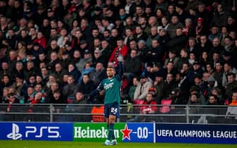 EINDHOVEN, NETHERLANDS - DECEMBER 12: Reiss Nelson of Arsenal gestures during the UEFA Champions League Group B match between PSV and Arsenal at the Phillips Stadion on December 12, 2023 in Eindhoven, Netherlands. (Photo by Rene Nijhuis/BSR Agency/Getty Images)