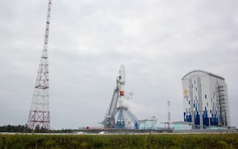 epa10794398 A handout image made available by the Roscosmos State Space Corporation shows the Soyuz-2.1b rocket with the moon lander Luna 25 (Moon) automatic station as it takes off from a launch pad at the Vostochny Cosmodrome, outside the city of Tsiolkovsky, some 180 km north of Blagoveschensk, in the far eastern Amur region, Russia, 11 August 2023. The Soyuz rocket with the first lunar spacecraft in the history of modern Russia was launched from the Vostochny Cosmodrome. Luna-25 will be the first station in the world to land in the near-polar zone of the Moon, on difficult terrain.  EPA/ROSCOSMOS STATE SPACE CORPORATION  HANDOUT EDITORIAL USE ONLY/NO SALES
