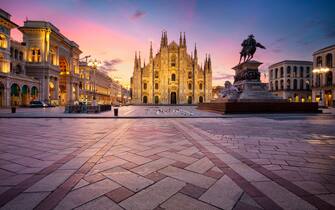 Milan, Italy. Cityscape image of Milan, Italy with Milan Cathedral during sunrise.