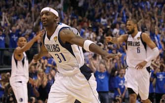 DALLAS, TX - JUNE 09:  Jason Terry #31 of the Dallas Mavericks reacts after he made a 3-point shot late in the fourth quarter against the Miami Heat in Game Five of the 2011 NBA Finals at American Airlines Center on June 9, 2011 in Dallas, Texas.  NOTE TO USER: User expressly acknowledges and agrees that, by downloading and/or using this Photograph, user is consenting to the terms and conditions of the Getty Images License Agreement.  (Photo by Ronald Martinez/Getty Images)