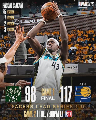 INDIANA PACERS-MILWAUKEE BUCKS GARA-1 117-98 (serie 1-0)