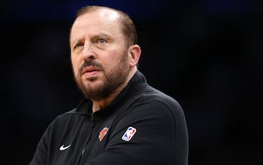 BOSTON, MASSACHUSETTS - OCTOBER 17: New York Knicks head coach Tom Thibodeau looks on during the second quarter of the Celtic's preseason game against the New York Knicks at TD Garden on October 17, 2023 in Boston, Massachusetts. NOTE TO USER: User expressly acknowledges and agrees that, by downloading and or using this photograph, User is consenting to the terms and conditions of the Getty Images License Agreement. (Photo by Maddie Meyer/Getty Images)