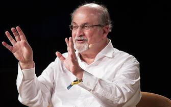 epa06779829 The British Indian writer Salman Rushdie is interviewed during the Heartland Festival in Kvaerndrup, Fyn, Denmark, 02 June 2018.  EPA/Carsten Bundgaard  DENMARK OUT