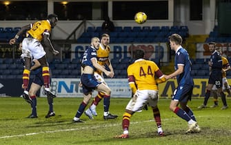 DINGWALL, SCOTLAND - JANUARY 27: Bevis Mugabi scores to make it 2-1 Motherwell during a Scottish Premiership match between Ross County and Motherwell at The Global Energy Arena on January 27, 2021, in Dingwall, Scotland. (Photo by Alan Harvey/SNS Group via Getty Images)