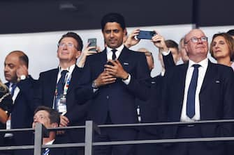 BERLIN - President Paris Saint-Germain FC Nasser Al-Khelaifi in the stands during the UEFA EURO 2024 Final match between Spain and England at the Olympiastadion on July 14, 2024 in Berlin, Germany. ANP | Hollandse Hoogte | MAURICE VAN STEEN (Photo by ANP via Getty Images)