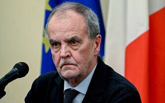 The Minister for Regional Affairs and Autonomies Roberto Calderoli  during the press conference on regional autonomies at the Campania Region headquarters