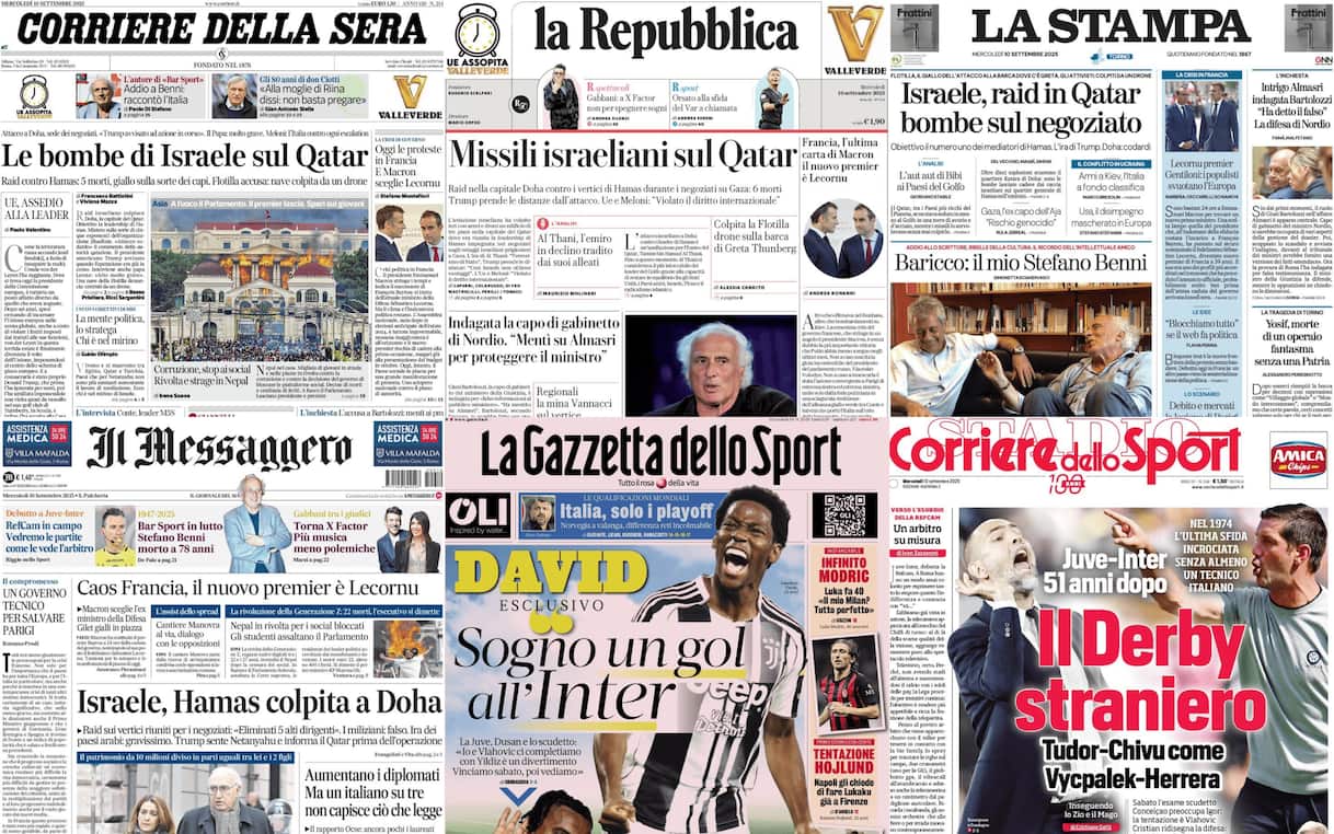 Le prime pagine dei quotidiani di oggi 10 settembre: la rassegna stampa Le prime pagine dei quotidiani di oggi 10 settembre: la rassegna stampa