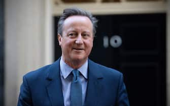 LONDON, ENGLAND - NOVEMBER 13: Britain's former Prime Minister, David Cameron, leaves 10, Downing Street after being appointed Foreign Secretary in a Cabinet reshuffle on November 13, 2023 in London, England. Rishi Sunak came under pressure last week to sack Suella Braverman after she wrote an article criticising the Met Police over Pro-Palestinian Marches which was not signed off by Downing Street. At the weekend, several far-right protestors were arrested after confrontations at the Cenotaph during the Armistice Day service.  (Photo by Carl Court/Getty Images)