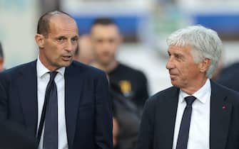 Bergamo, Italy. 1st Oct, 2023. Massimiliano Allegri Head coach of Juventus and Gian Piero Gasperini Head coach of Atalanta converse prior to kick off in the Serie A match at Gewiss Stadium, Bergamo. Picture credit should read: Jonathan Moscrop/Sportimage Credit: Sportimage Ltd/Alamy Live News