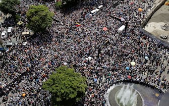 epa11553449 Supporters of Venezuelan opposition leader Maria Corina Machado participate in a protest against the official results of the country's presidential elections in Caracas, Venezuela, 17 August 2024. The Venezuelan National Electoral Council (CNE) ratified the victory of Nicolas Maduro in Venezuela's presidential elections held on 28 July 2024, while the opposition have been protesting against the official results claiming the victory of Edmundo Gonzalez Urrutia.  EPA/MIGUEL GUTIERREZ