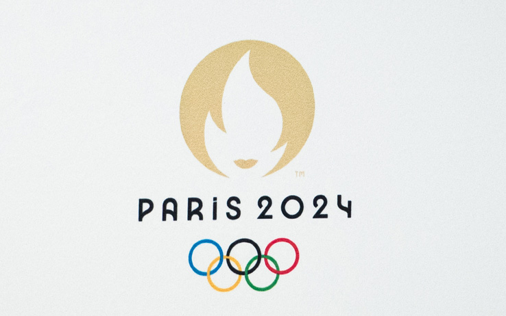 Illustation of the Paris 2024 Olympics logo during a Press Conference in Saint-Denis, France on February 08, 2023. Photo by Aurore Marechal/ABACAPRESS.COM