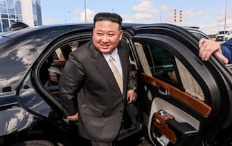 RUSSIA, AMUR REGION - SEPTEMBER 13, 2023: Kim Jong Un, President of North Korea's State Affairs Commission, arrives at the Vostochny Cosmodrome. Mikhail Metzel/Russian Presidential Press and Information Office/TASS/Sipa USA