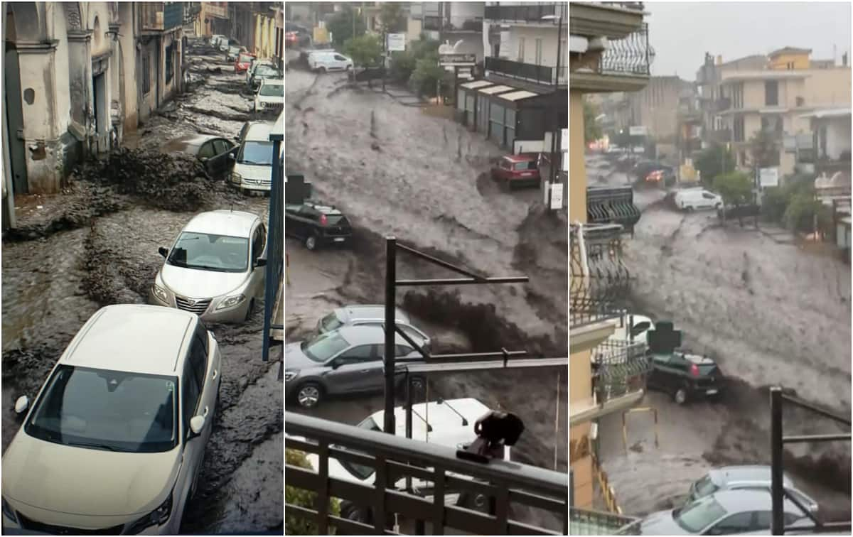 Le strade allagate a Baiano, provincia di Avellino, il 27 agosto 2024